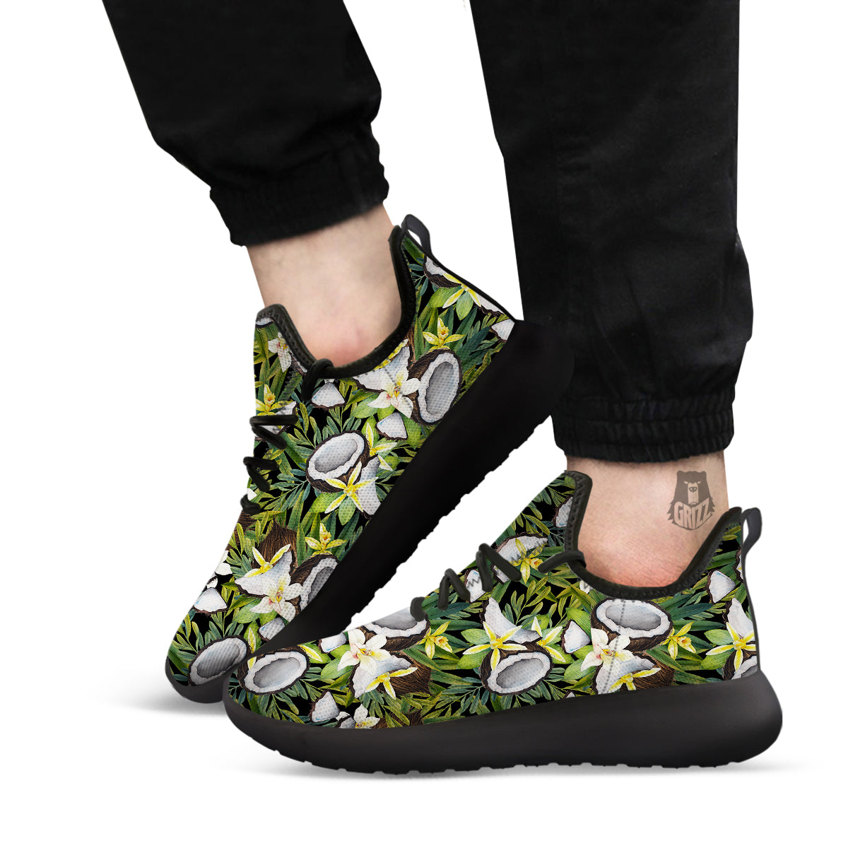 Coconut And Vanilla Flower Print Pattern Black Athletic Shoes-grizzshop