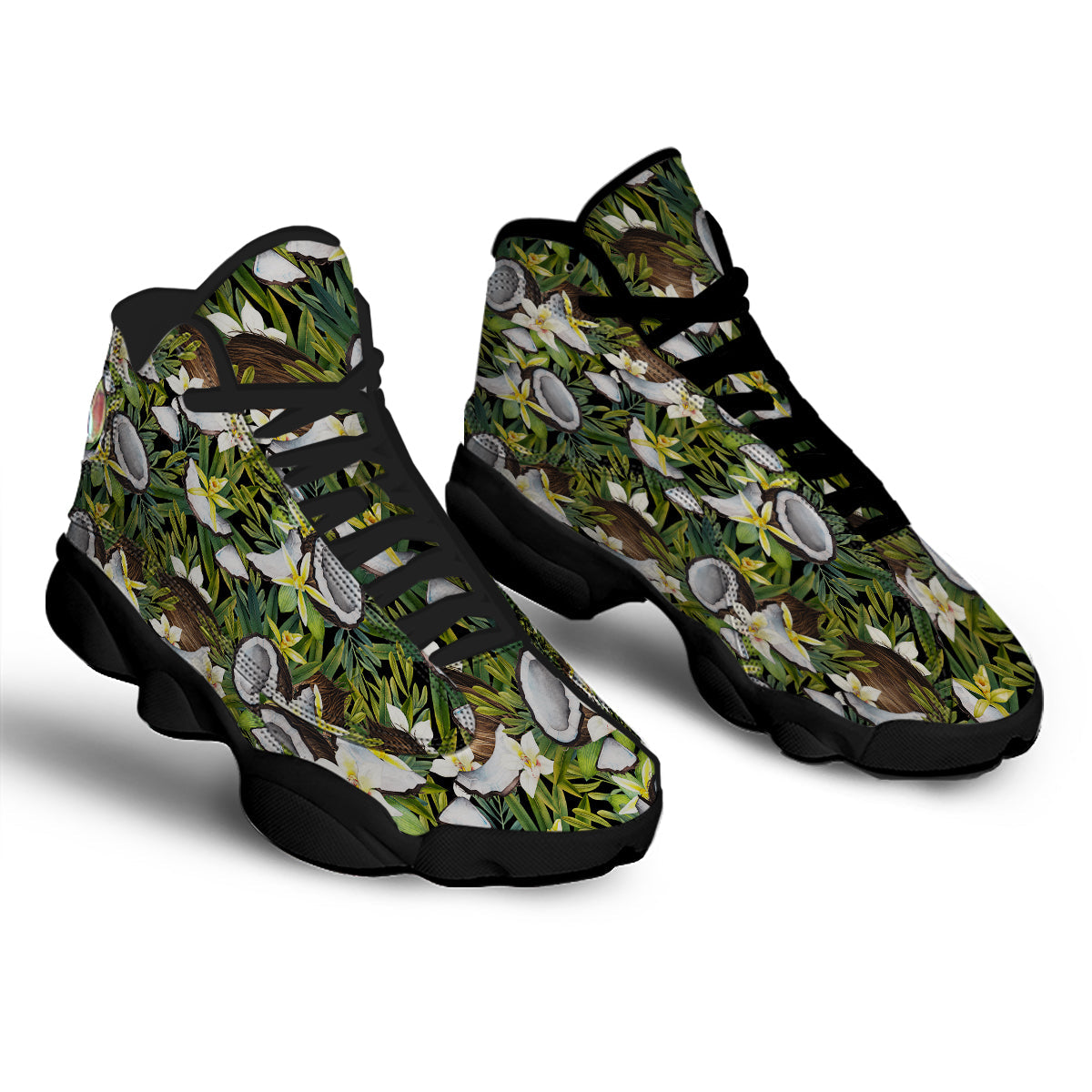 Coconut And Vanilla Flower Print Pattern Black Basketball Shoes-grizzshop