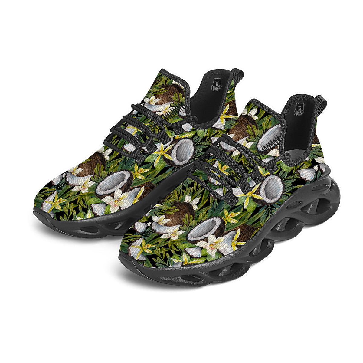Coconut And Vanilla Flower Print Pattern Black Running Shoes-grizzshop