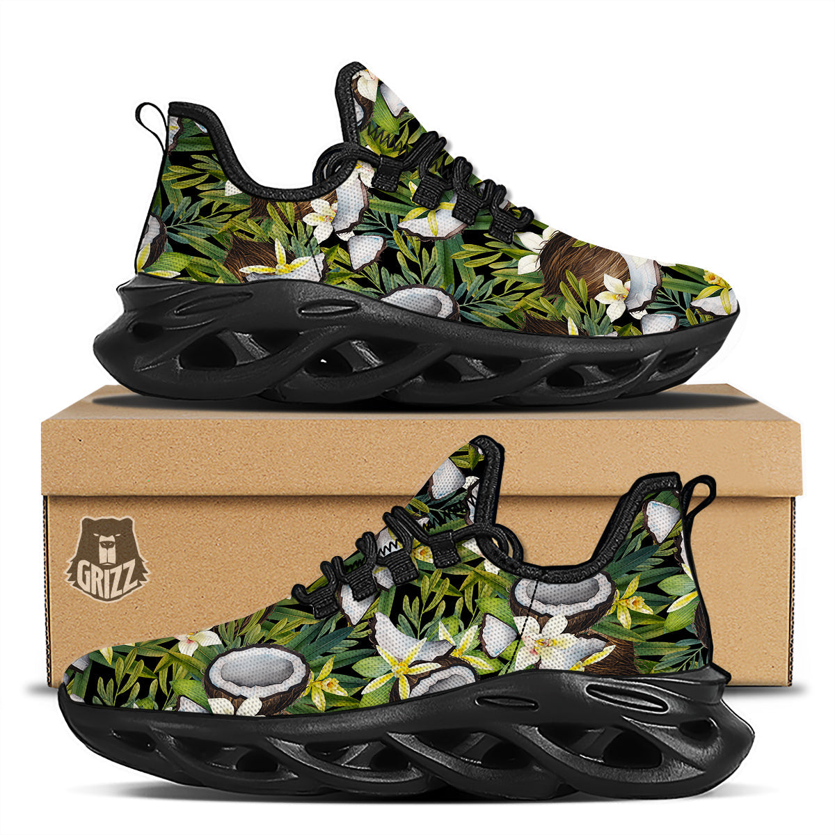 Coconut And Vanilla Flower Print Pattern Black Running Shoes-grizzshop