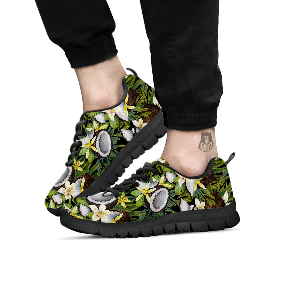 Coconut And Vanilla Flower Print Pattern Black Sneaker-grizzshop