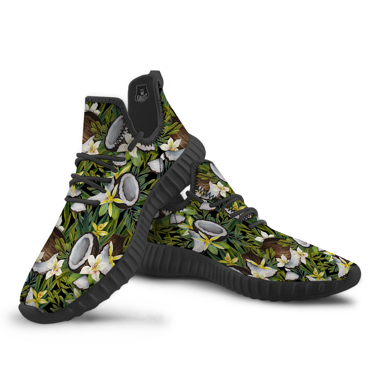 Coconut And Vanilla Flower Print Pattern Black Walking Shoes-grizzshop