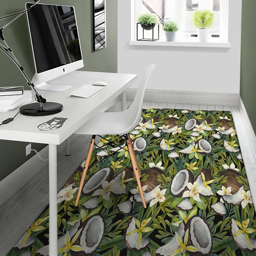 Coconut And Vanilla Flower Print Pattern Floor Mat-grizzshop