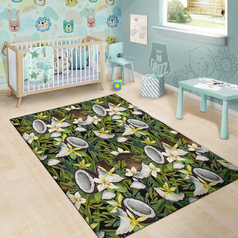 Coconut And Vanilla Flower Print Pattern Floor Mat-grizzshop