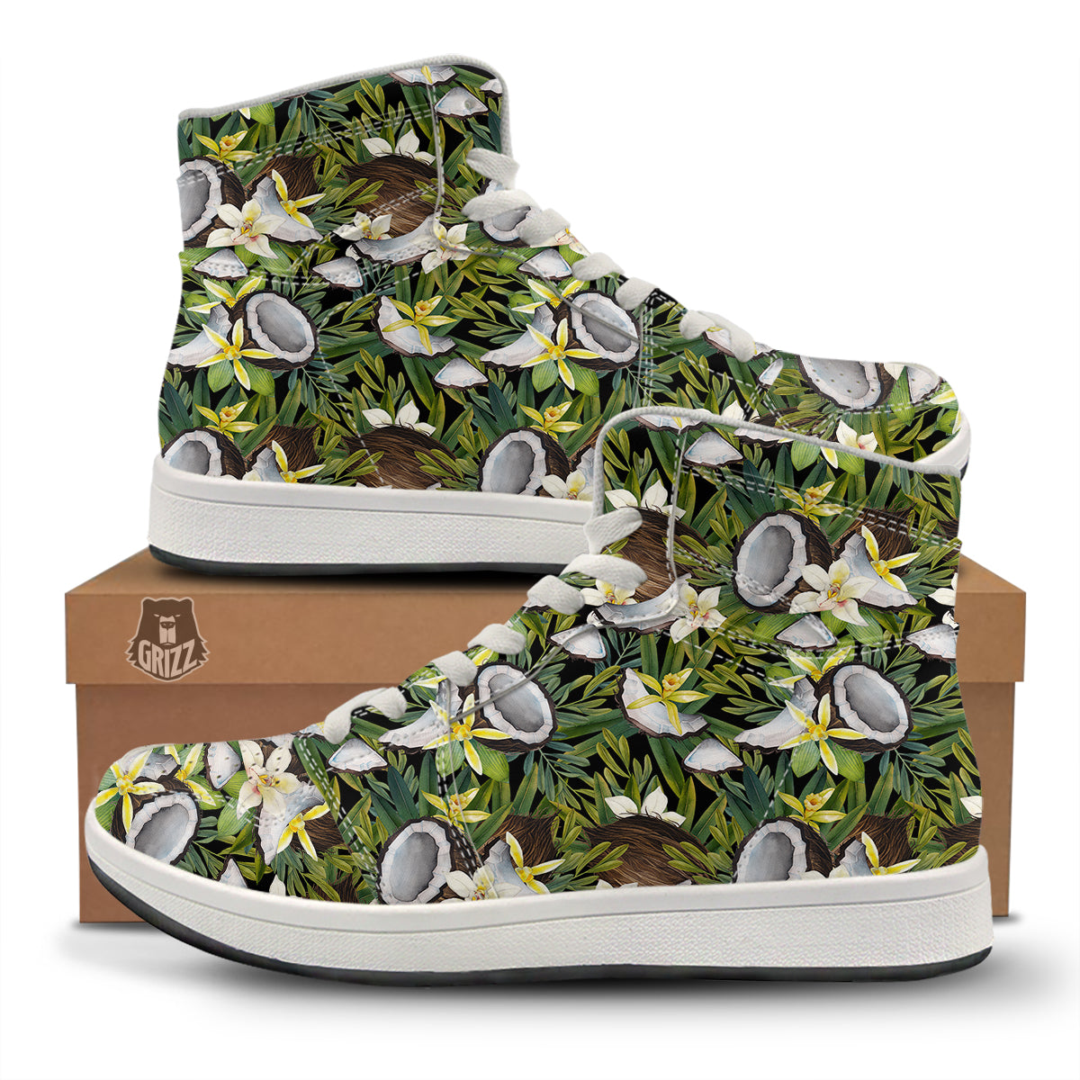 Coconut And Vanilla Flower Print Pattern High Top Sneakers-grizzshop