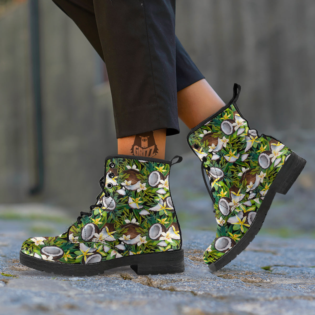 Coconut And Vanilla Flower Print Pattern Leather Boots-grizzshop