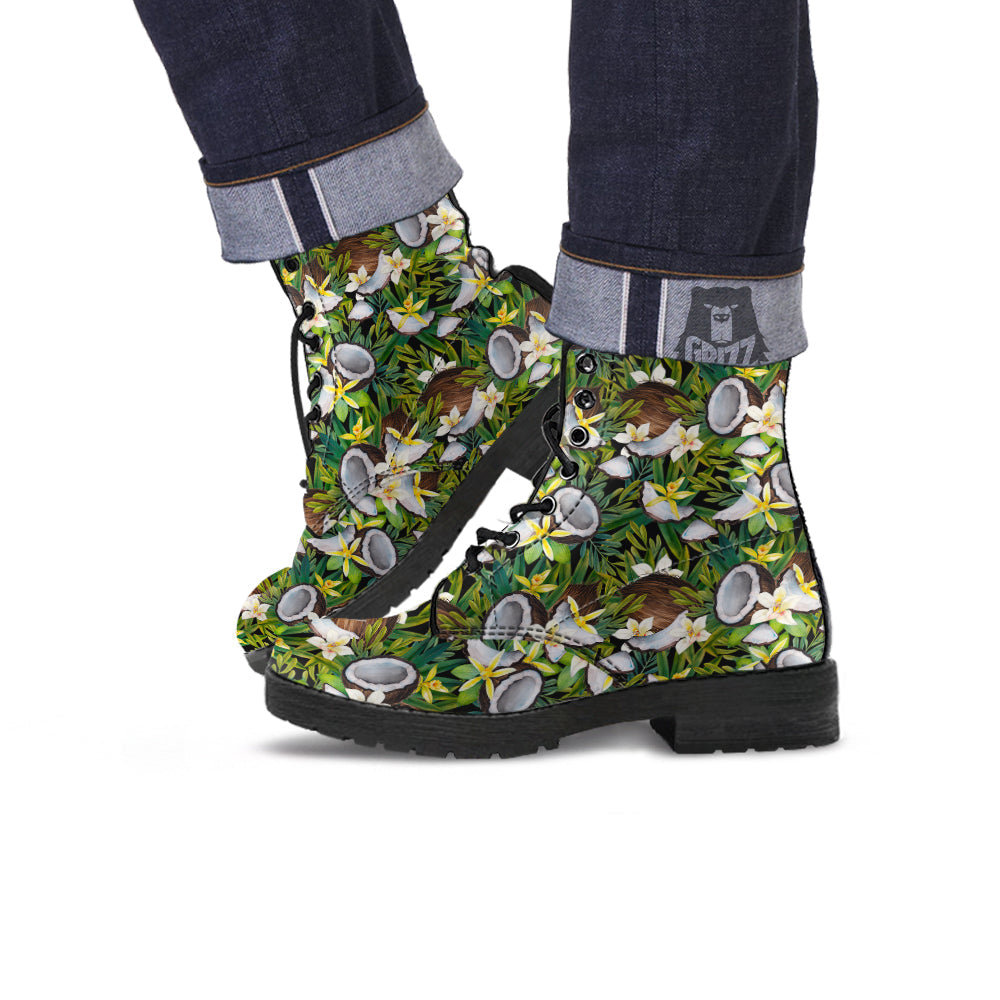Coconut And Vanilla Flower Print Pattern Leather Boots-grizzshop