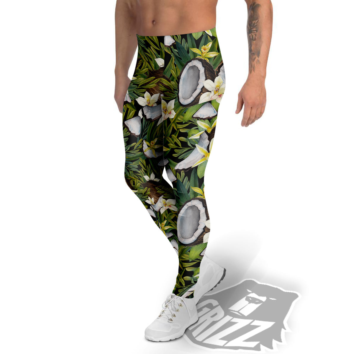 Coconut And Vanilla Flower Print Pattern Men's Leggings-grizzshop
