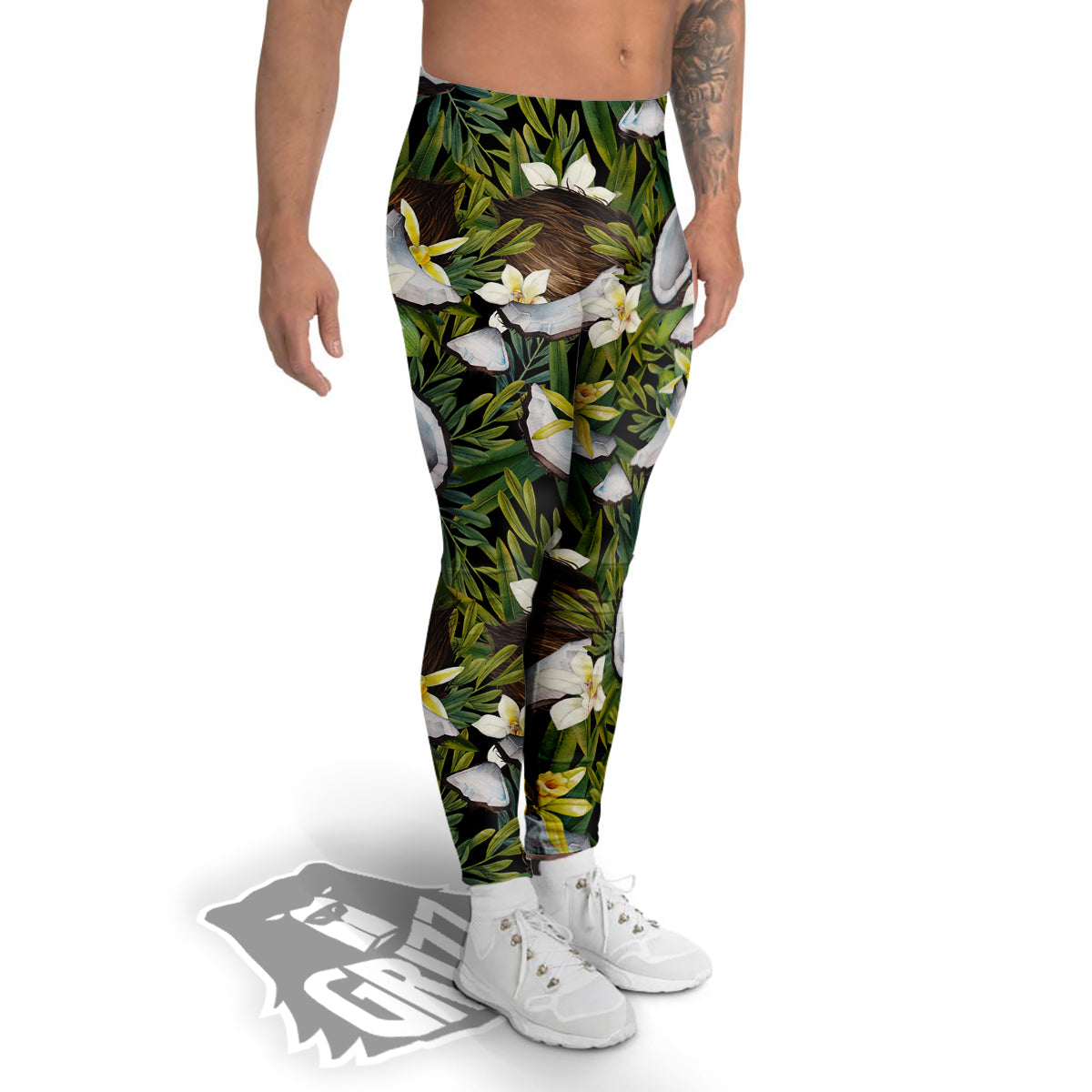 Coconut And Vanilla Flower Print Pattern Men's Leggings-grizzshop