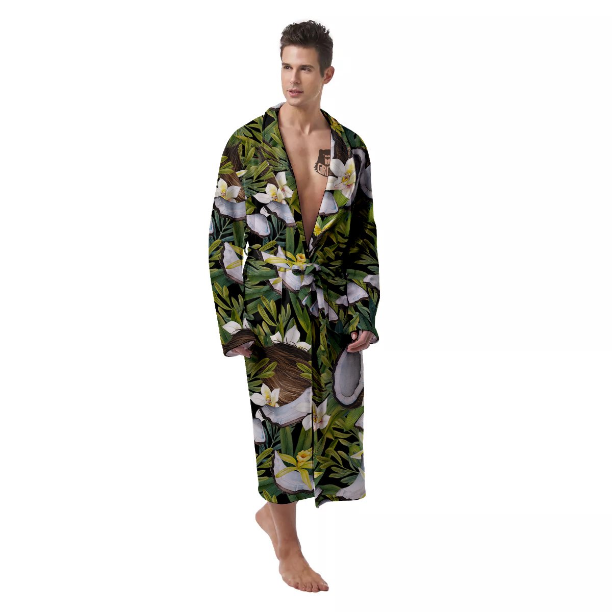 Coconut And Vanilla Flower Print Pattern Men's Robe-grizzshop