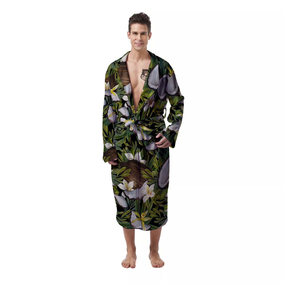 Coconut And Vanilla Flower Print Pattern Men's Robe-grizzshop
