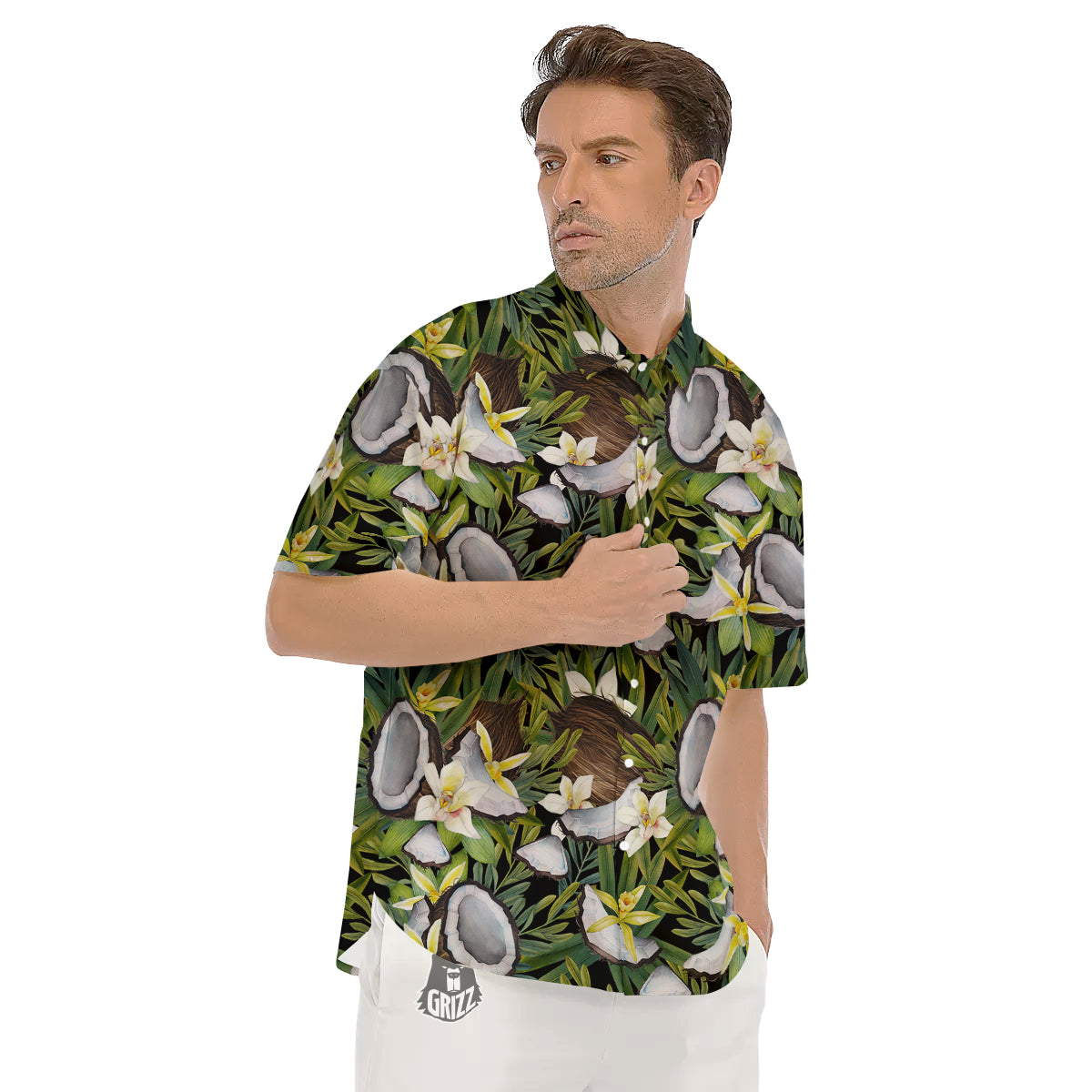 Coconut And Vanilla Flower Print Pattern Men's Short Sleeve Shirts-grizzshop