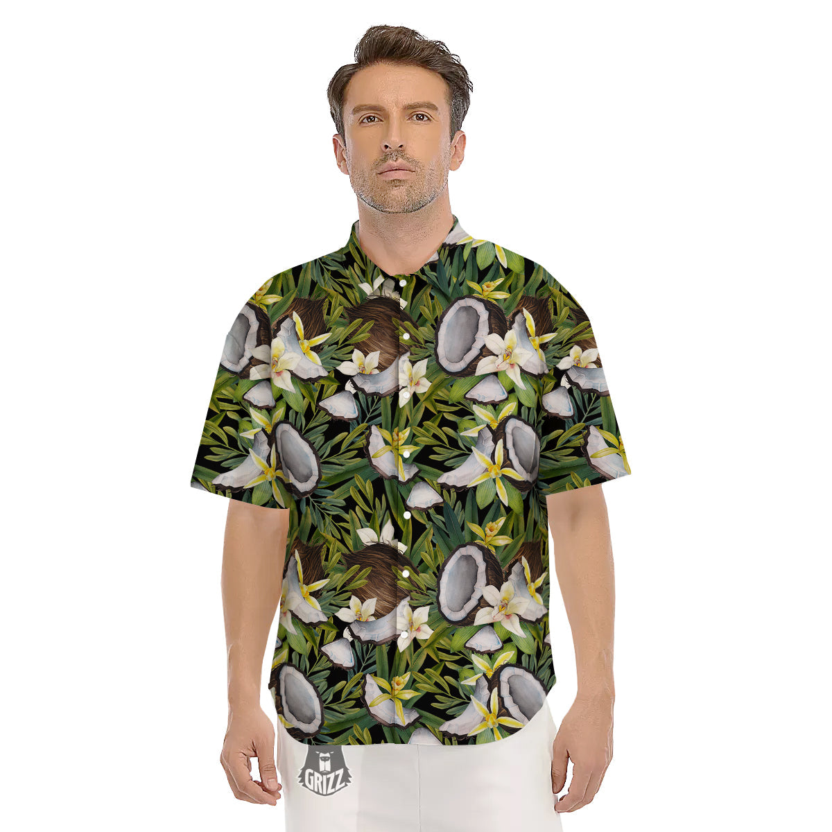 Coconut And Vanilla Flower Print Pattern Men's Short Sleeve Shirts-grizzshop