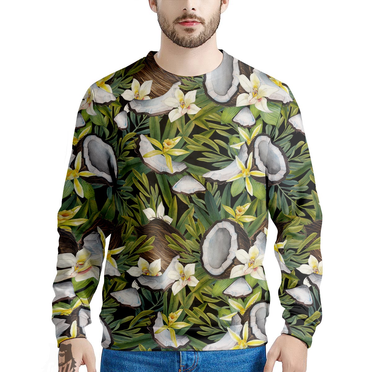 Coconut And Vanilla Flower Print Pattern Men's Sweatshirt-grizzshop