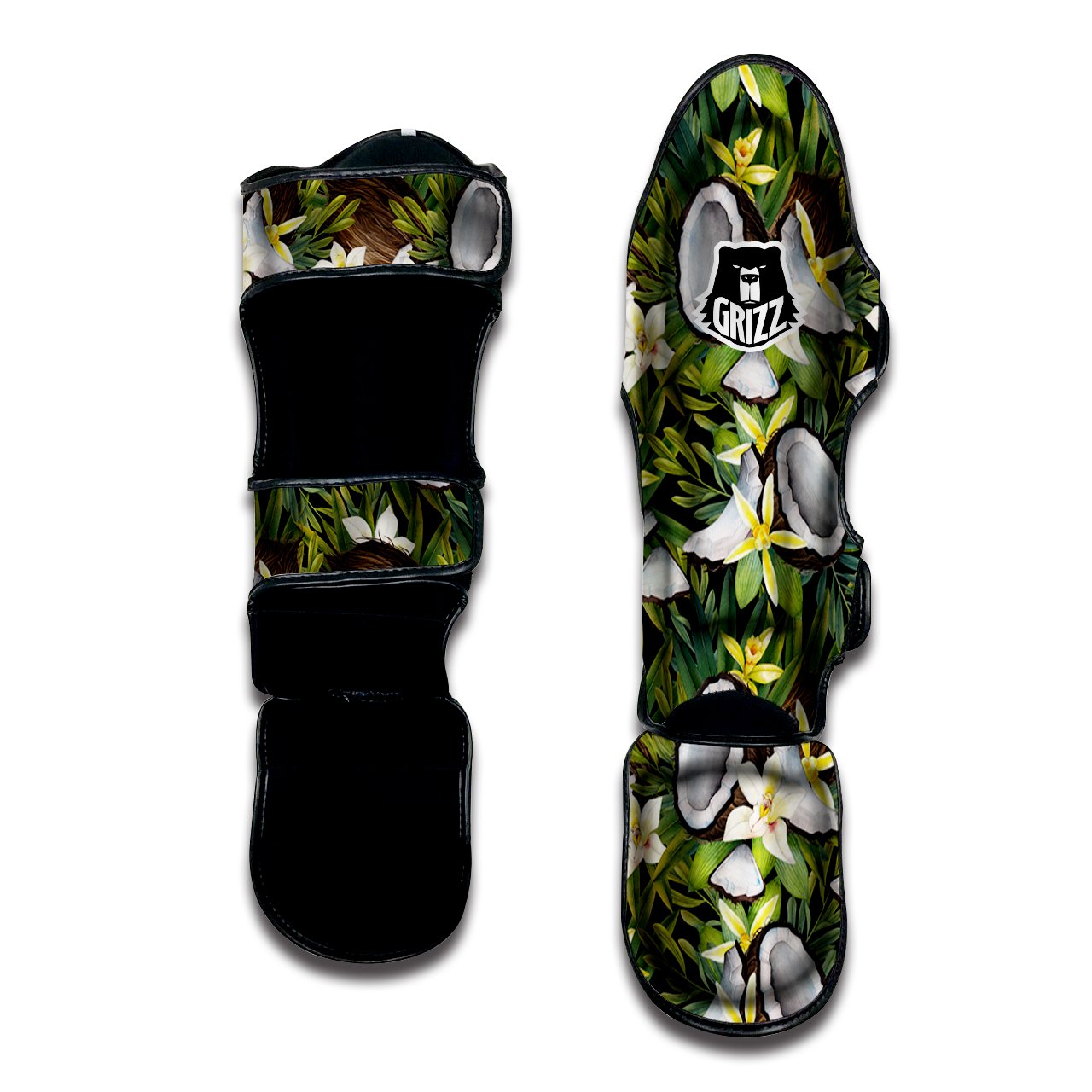 Coconut And Vanilla Flower Print Pattern Muay Thai Shin Guards-grizzshop