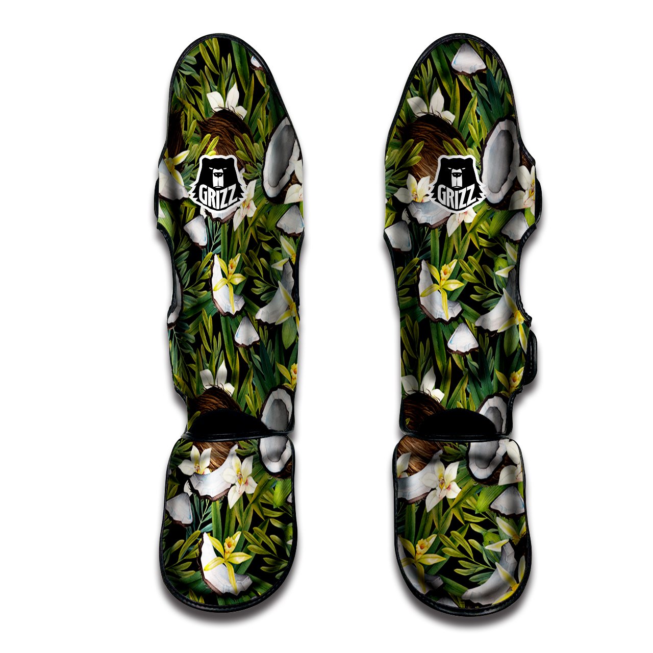 Coconut And Vanilla Flower Print Pattern Muay Thai Shin Guards-grizzshop