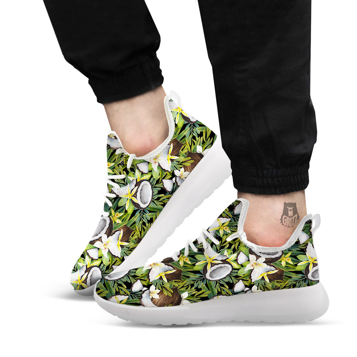 Coconut And Vanilla Flower Print Pattern White Athletic Shoes-grizzshop