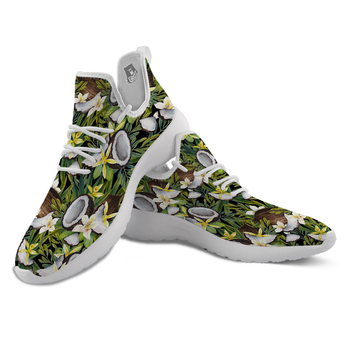 Coconut And Vanilla Flower Print Pattern White Athletic Shoes-grizzshop