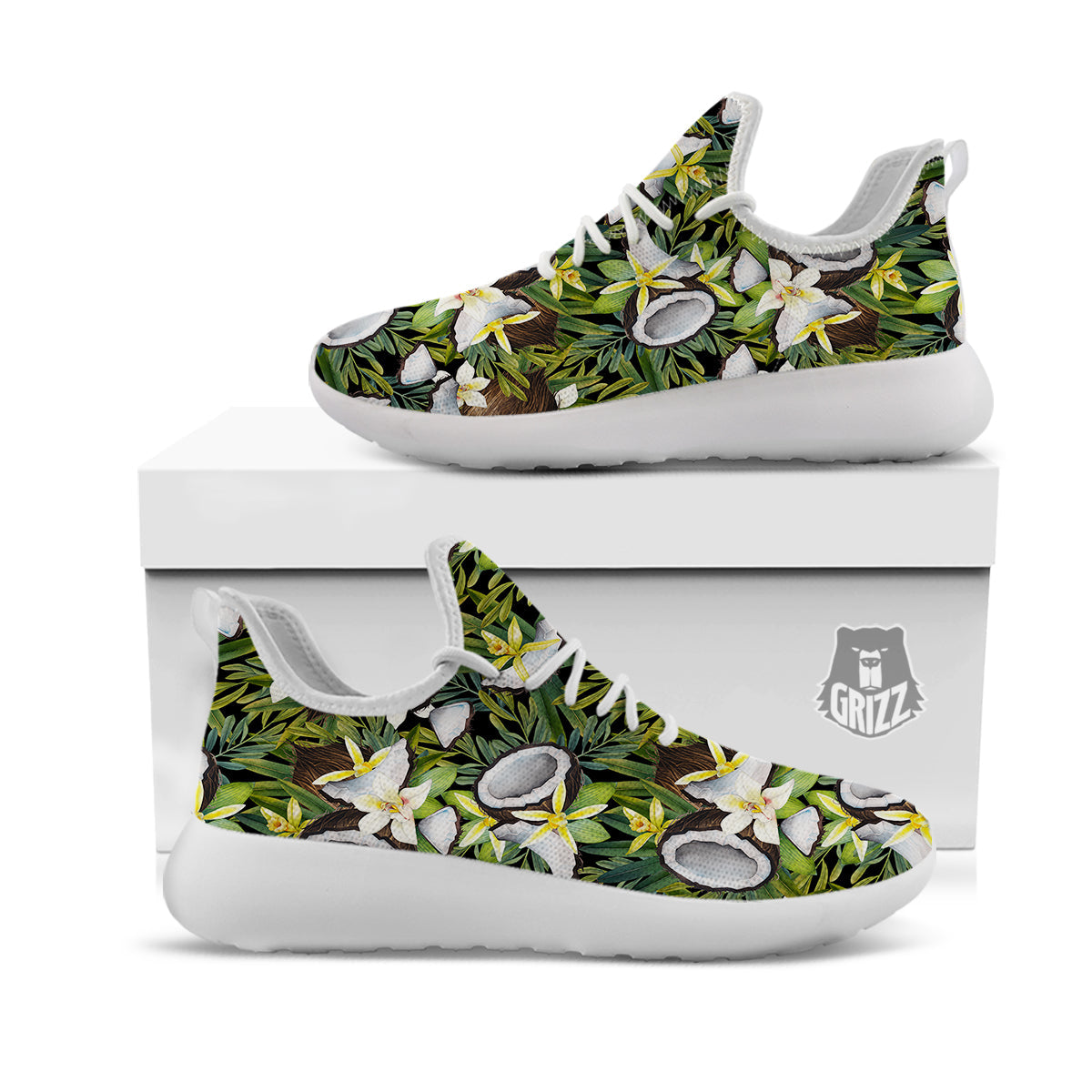 Coconut And Vanilla Flower Print Pattern White Athletic Shoes-grizzshop