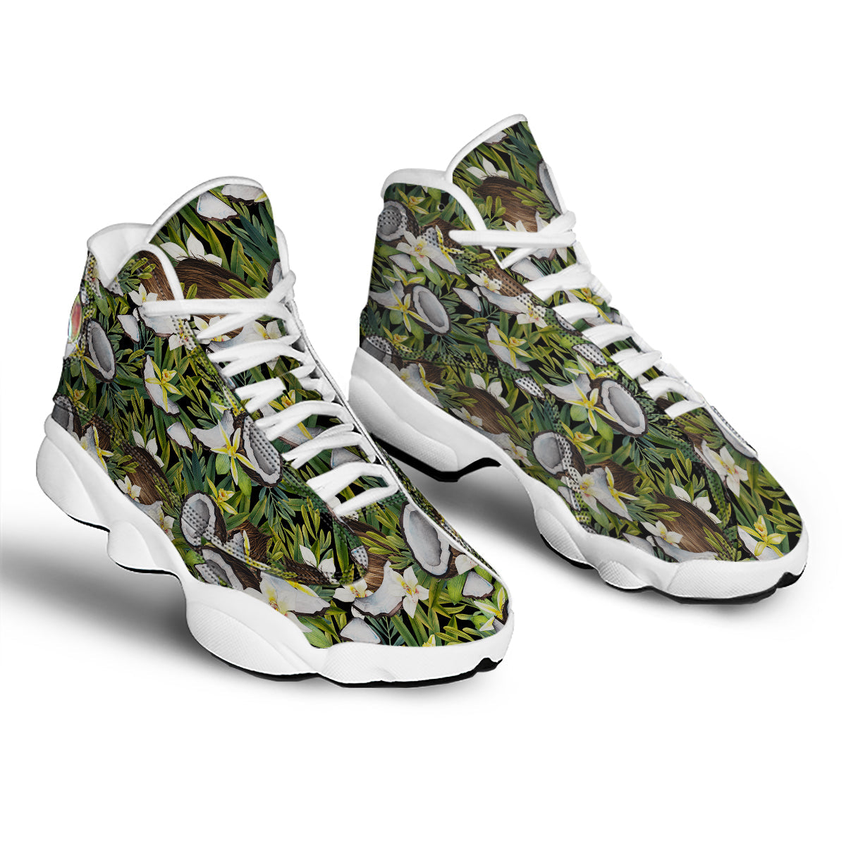 Coconut And Vanilla Flower Print Pattern White Basketball Shoes-grizzshop