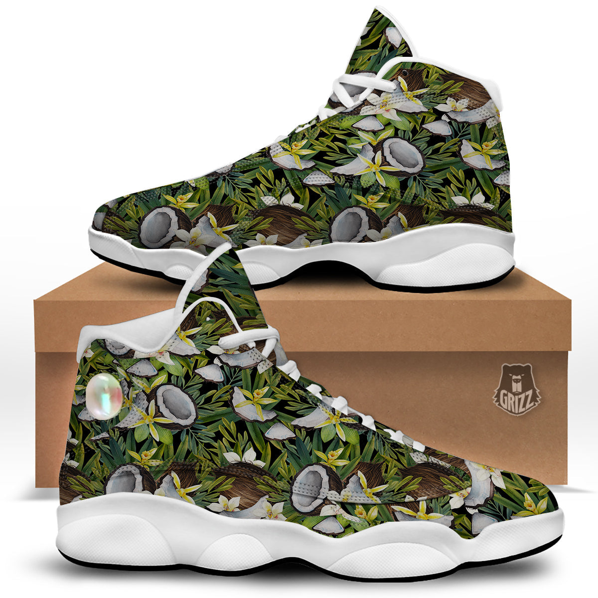 Coconut And Vanilla Flower Print Pattern White Basketball Shoes-grizzshop