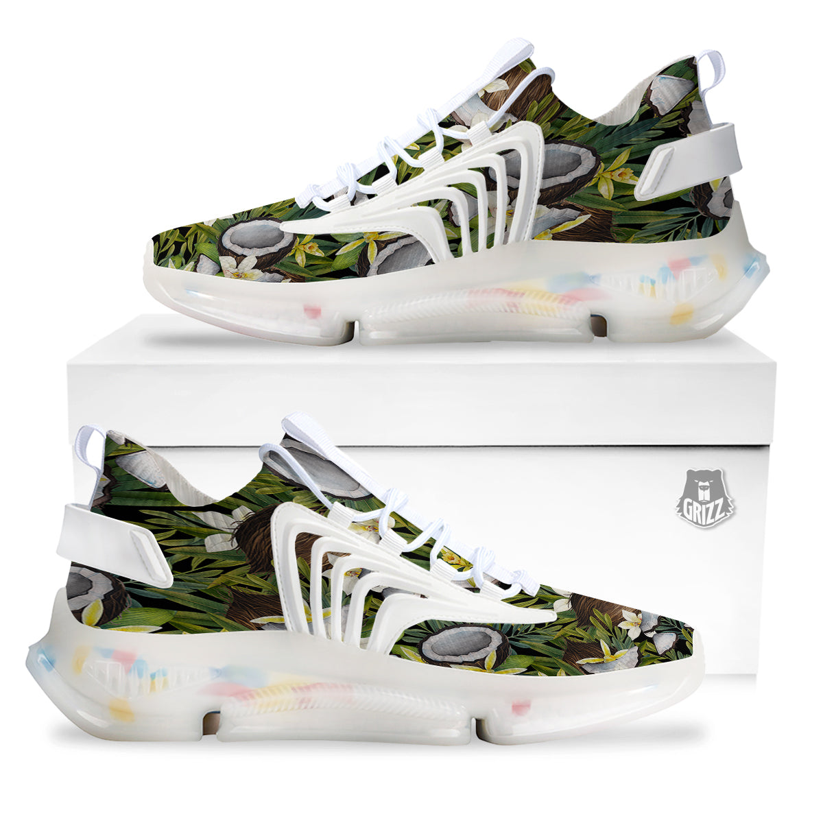 Coconut And Vanilla Flower Print Pattern White Gym Shoes-grizzshop