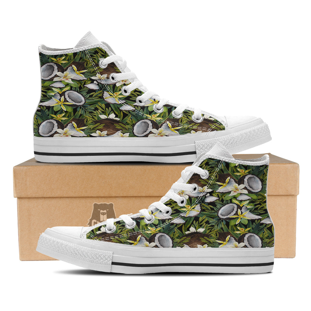 Coconut And Vanilla Flower Print Pattern White High Top Shoes-grizzshop