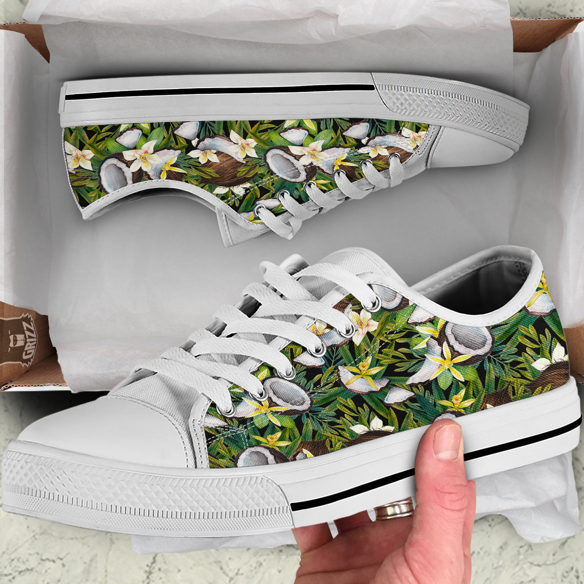 Coconut And Vanilla Flower Print Pattern White Low Top Shoes-grizzshop