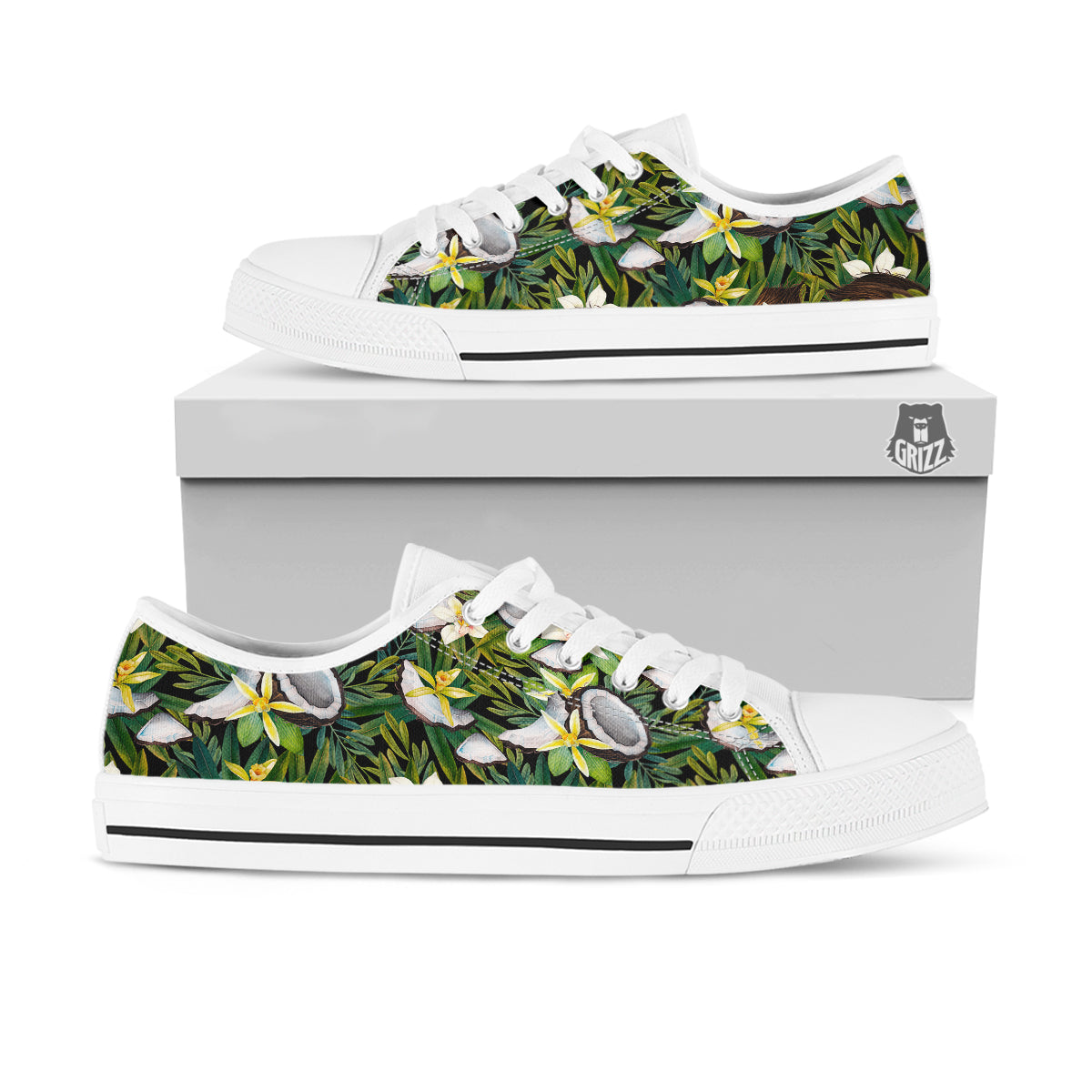 Coconut And Vanilla Flower Print Pattern White Low Top Shoes-grizzshop