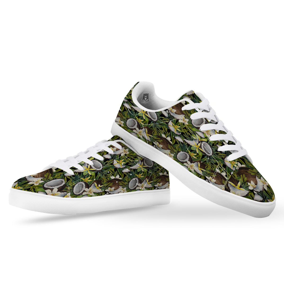 Coconut And Vanilla Flower Print Pattern White Low Top Sneakers-grizzshop