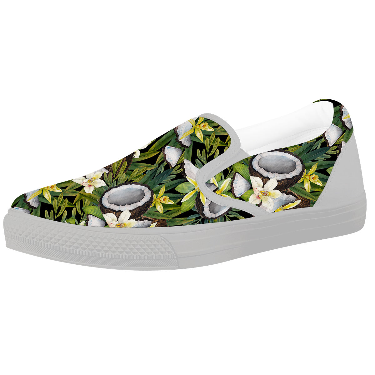 Coconut And Vanilla Flower Print Pattern White Slip On Shoes-grizzshop