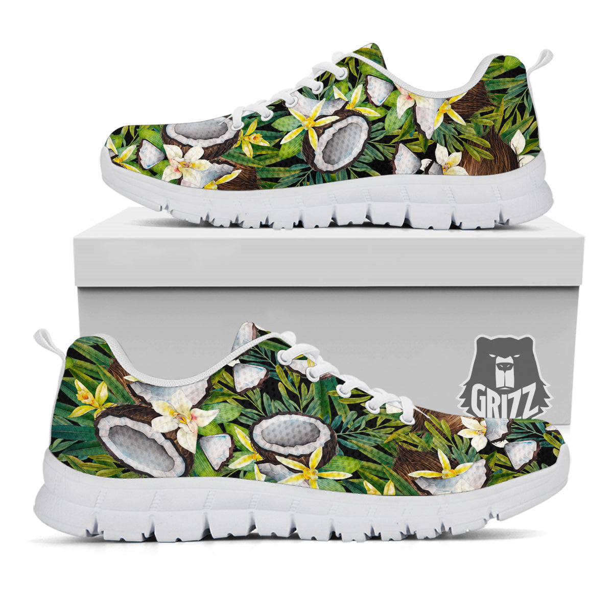 Coconut And Vanilla Flower Print Pattern White Sneaker-grizzshop