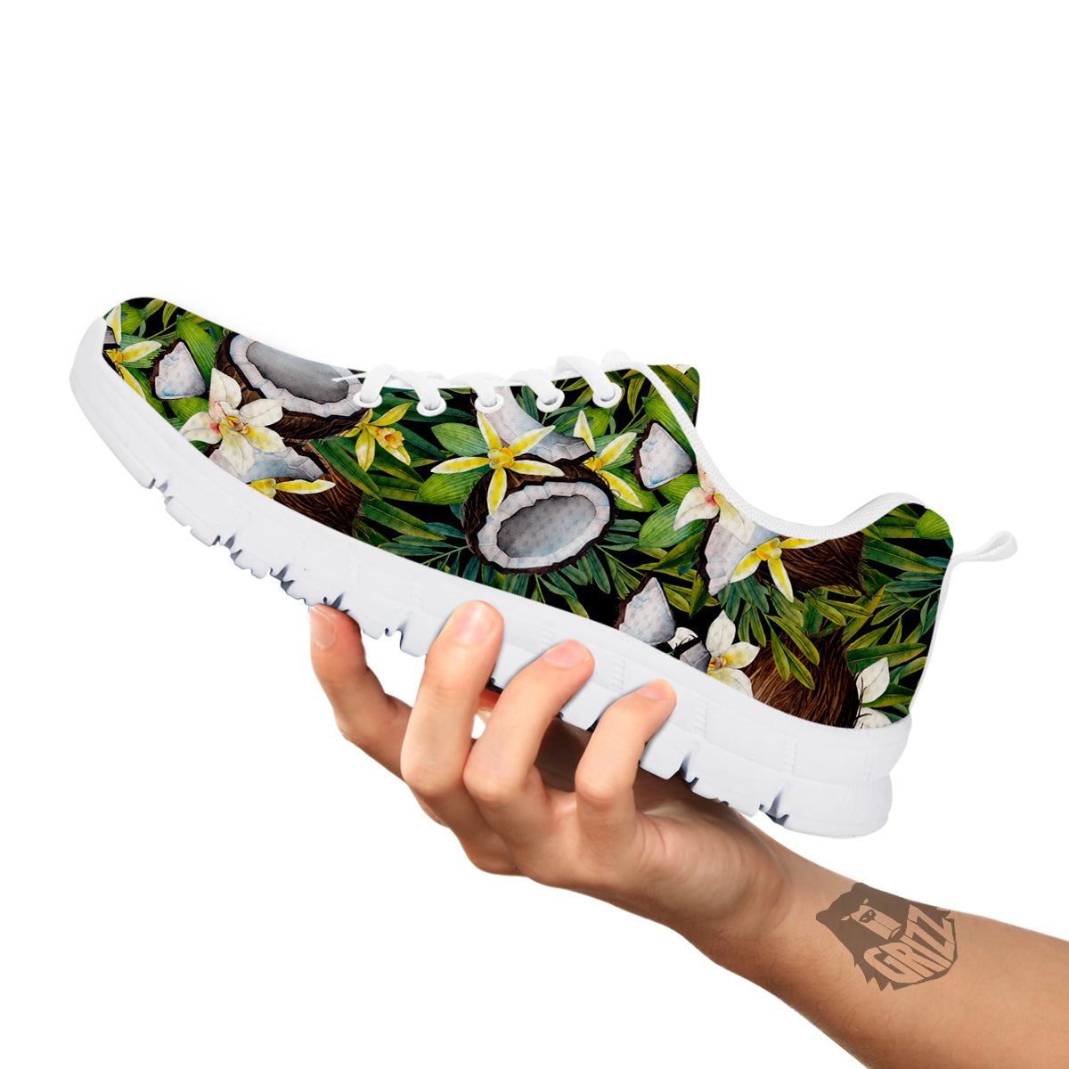 Coconut And Vanilla Flower Print Pattern White Sneaker-grizzshop