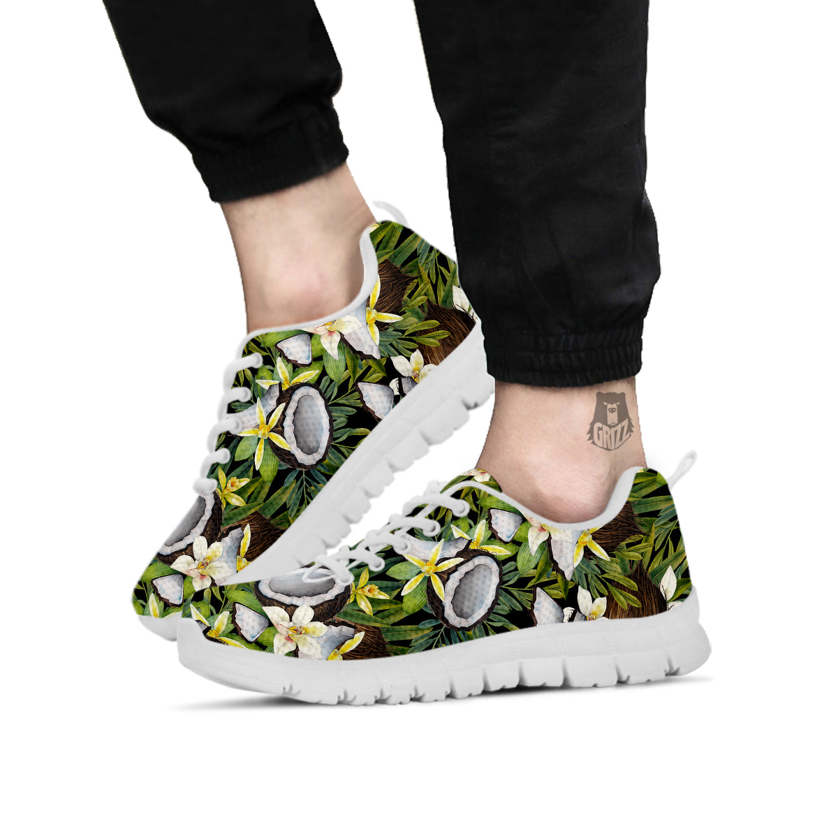 Coconut And Vanilla Flower Print Pattern White Sneaker-grizzshop