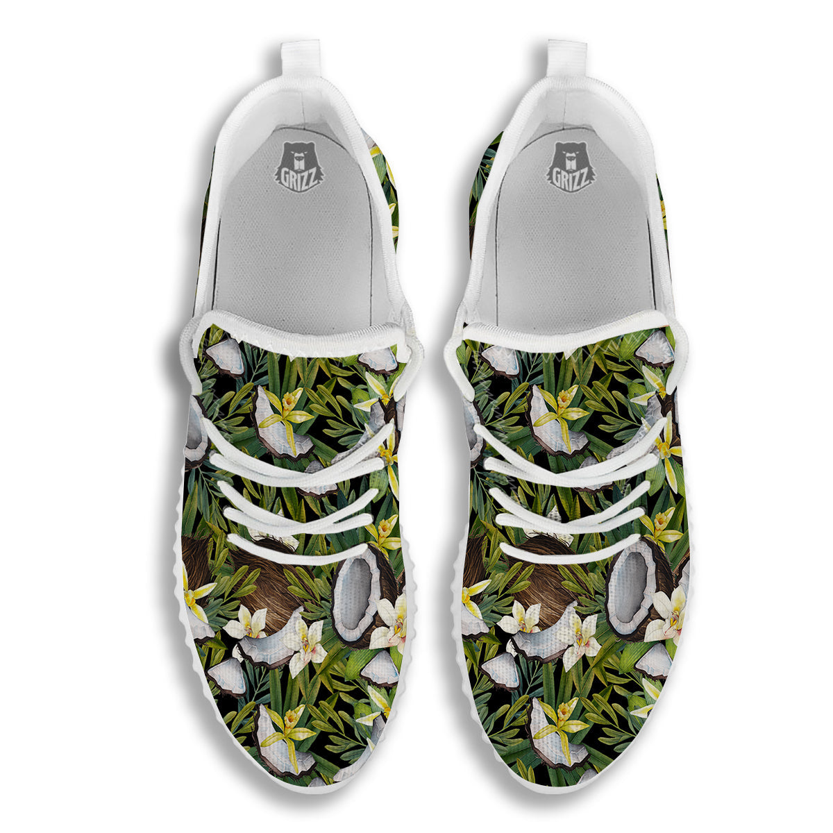 Coconut And Vanilla Flower Print Pattern White Walking Shoes-grizzshop