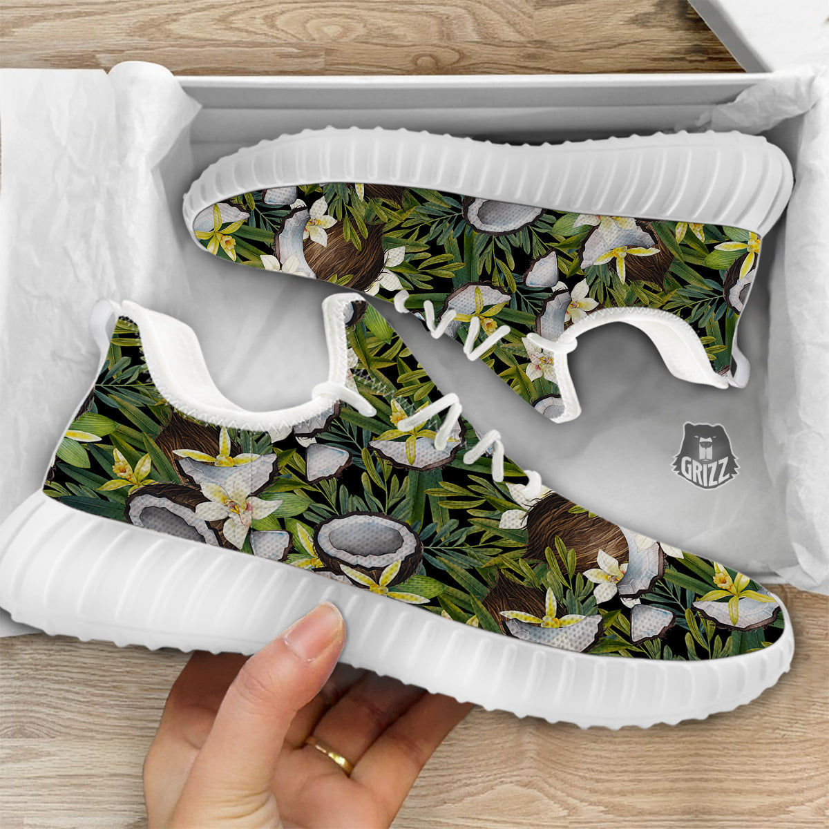 Coconut And Vanilla Flower Print Pattern White Walking Shoes-grizzshop