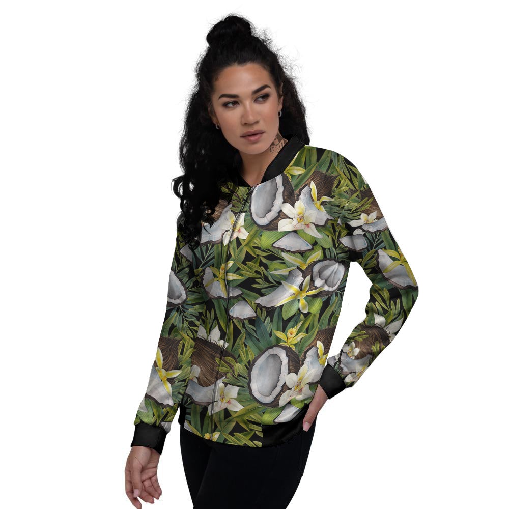 Coconut And Vanilla Flower Print Pattern Women's Bomber Jacket-grizzshop