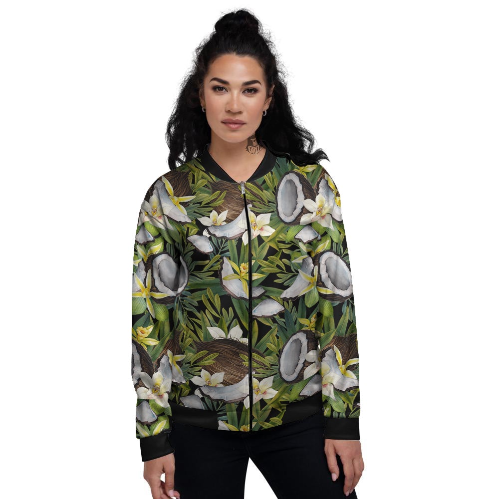 Coconut And Vanilla Flower Print Pattern Women's Bomber Jacket-grizzshop