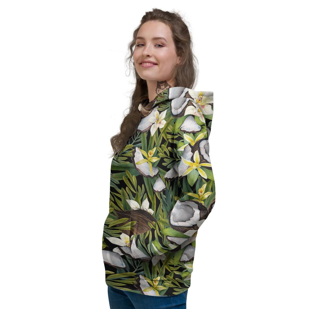 Coconut And Vanilla Flower Print Pattern Women's Hoodie-grizzshop