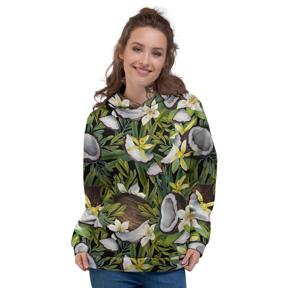 Coconut And Vanilla Flower Print Pattern Women's Hoodie-grizzshop