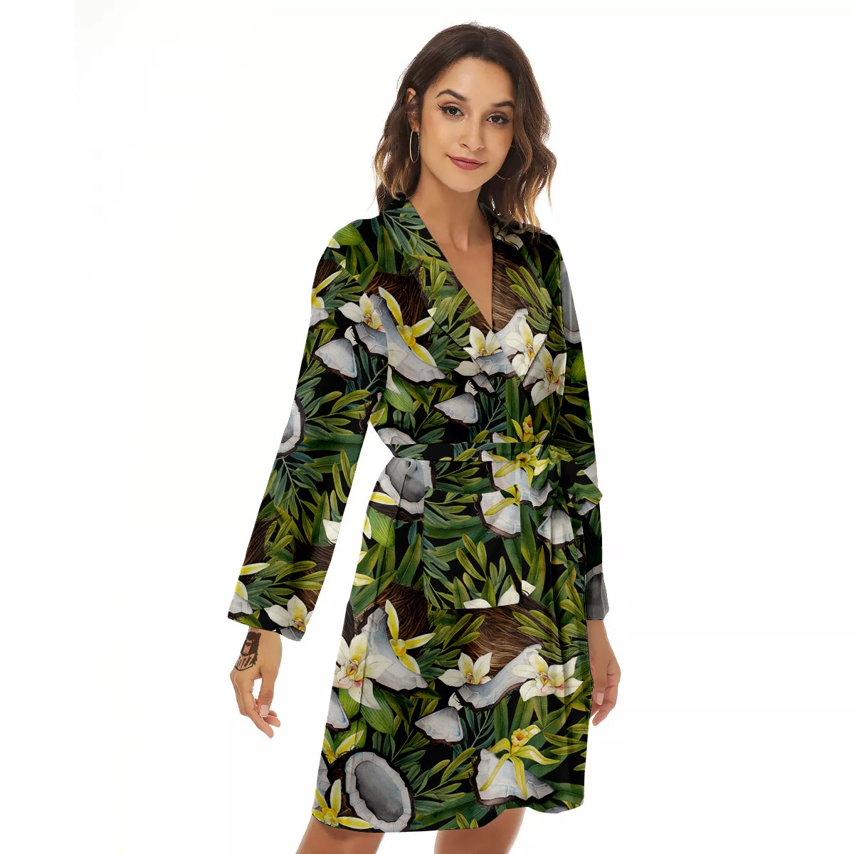 Coconut And Vanilla Flower Print Pattern Women's Robe-grizzshop