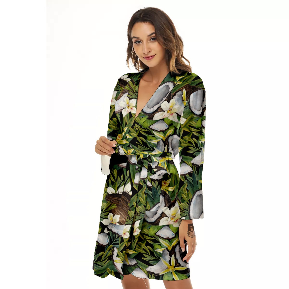 Coconut And Vanilla Flower Print Pattern Women's Robe