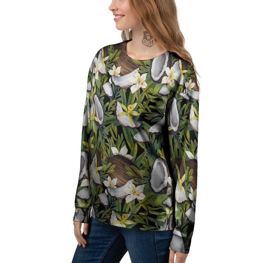 Coconut And Vanilla Flower Print Pattern Women's Sweatshirt-grizzshop