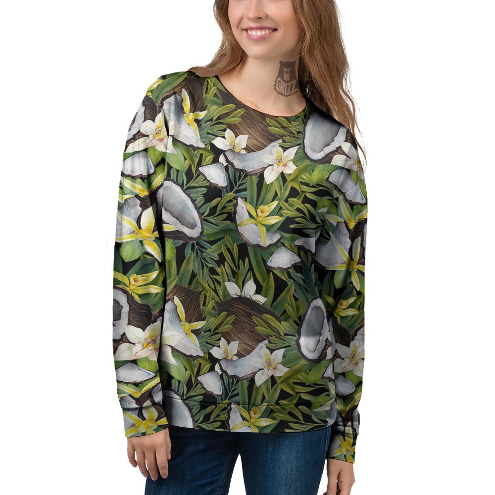 Coconut And Vanilla Flower Print Pattern Women's Sweatshirt-grizzshop