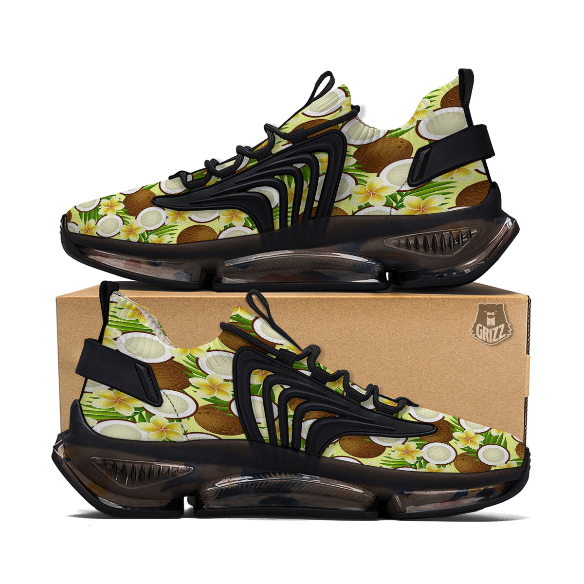 Coconut Beige Print Pattern Black Gym Shoes-grizzshop