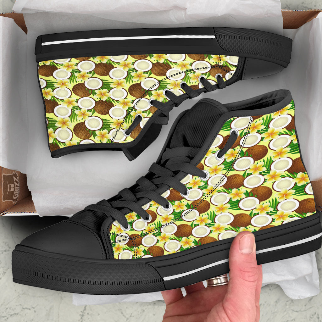 Coconut Beige Print Pattern Black High Top Shoes-grizzshop
