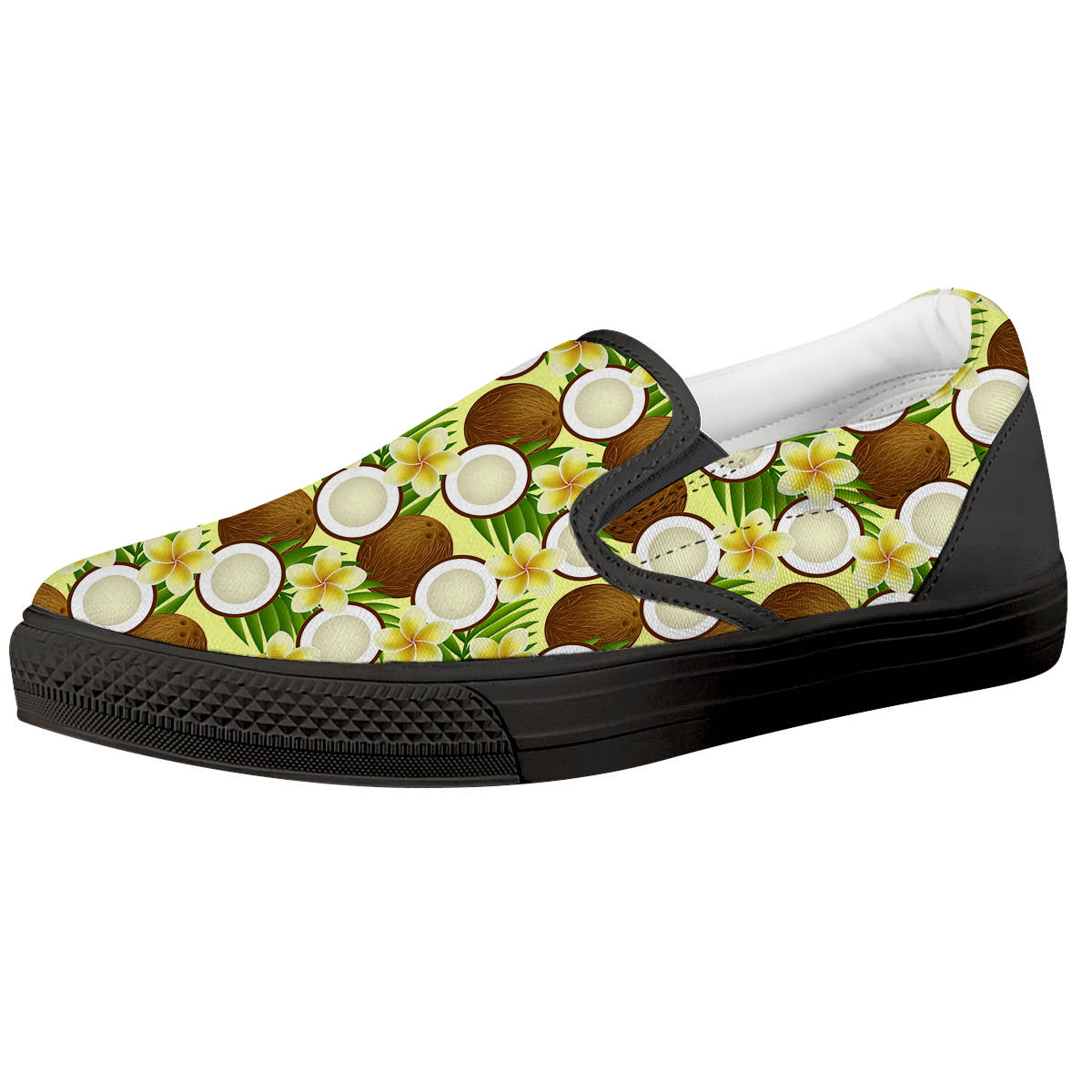 Coconut Beige Print Pattern Black Slip On Shoes-grizzshop