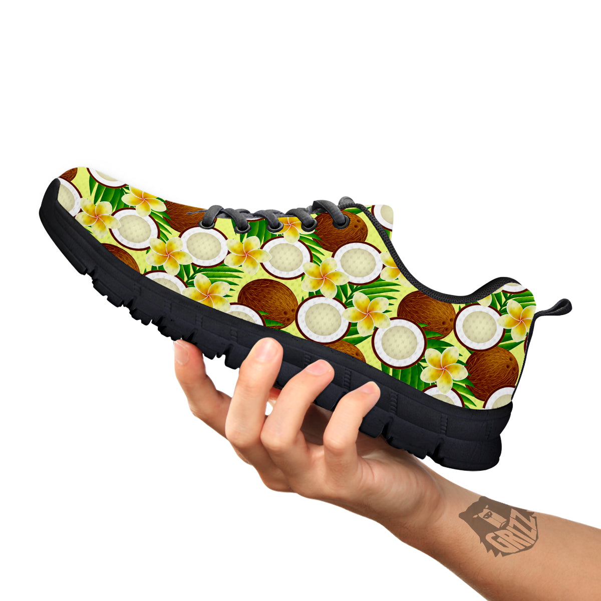 Coconut Beige Print Pattern Black Sneaker-grizzshop