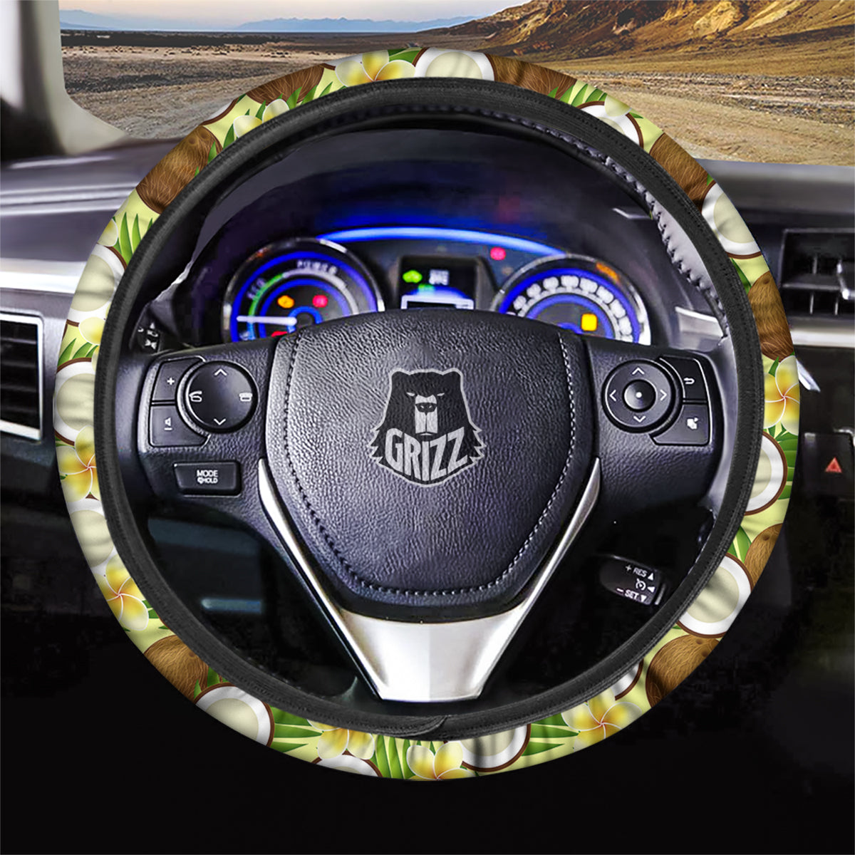 Coconut Beige Print Pattern Car Steering Wheel Cover-grizzshop