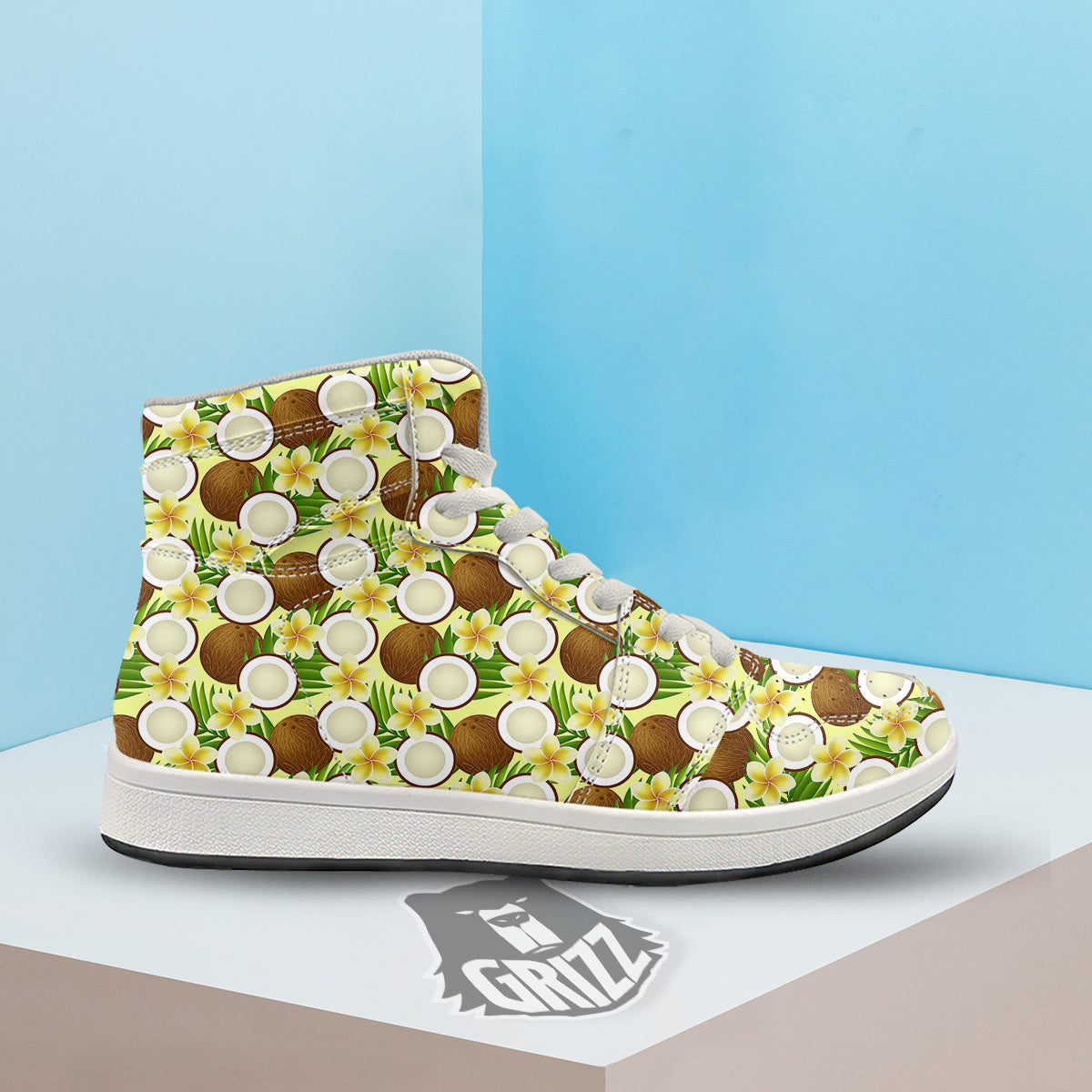 Coconut Beige Print Pattern High Top Sneakers-grizzshop